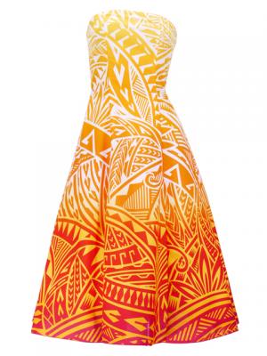 Hula Strapless Dress / Kahiko pattern / Orange & Red / G2485orrd