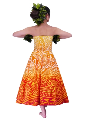 Hula Strapless Dress / Kahiko pattern / Orange & Red / G2485orrd