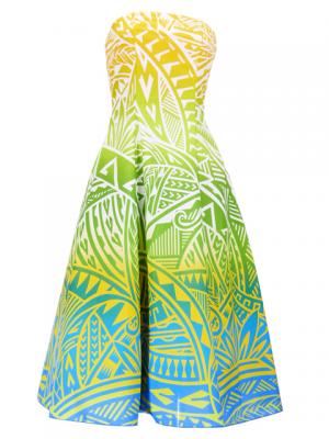 Hula Strapless Dress / Kahiko pattern / Yellow & Blue / G2485yebl