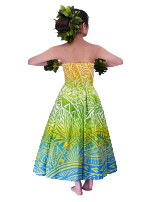 Hula Strapless Dress / Kahiko pattern / Yellow & Blue / G2485yebl