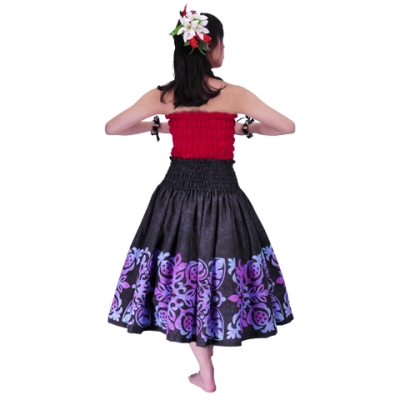 Hula Pa'u Skirt / Pineapple Motif / Black / G2490