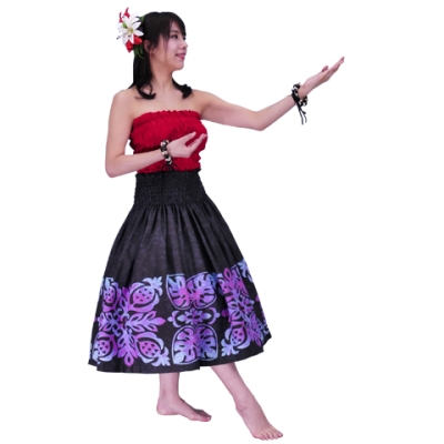 Hula Pa'u Skirt / Pineapple Motif / Black / G2490