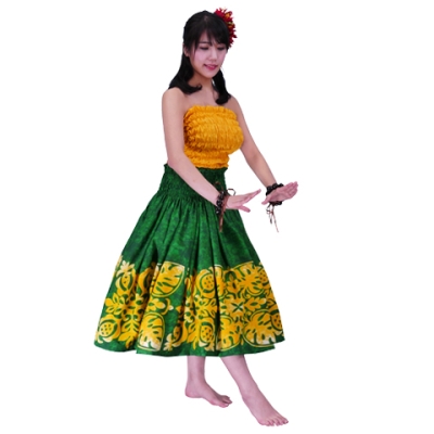 Hula Pa'u Skirt / Pineapple Motif / Green / G2492