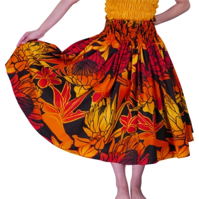 Hula Pa'u Skirt / Torch Ginger & Bird of Paradise / Orange / J2504