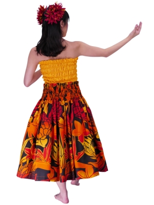 Hula Pa'u Skirt / Torch Ginger & Bird of Paradise / Orange / J2504