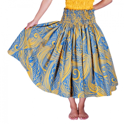 Hula Pa'u Skirt / Kahiko Wave /  Turquoise / G2536