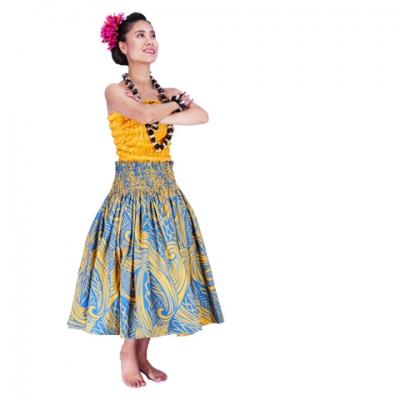 Hula Pa'u Skirt / Kahiko Wave /  Turquoise / G2536