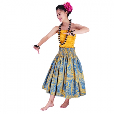 Hula Pa'u Skirt / Kahiko Wave /  Turquoise / G2536