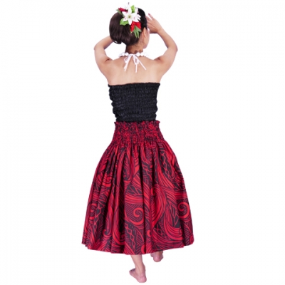Hula Pa'u Skirt / Kahiko Wave / Red / G2542