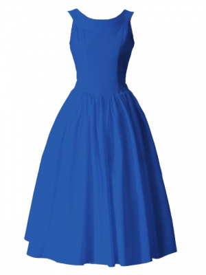 Hula Midi Yoke Dress with Hawaiian Solid Fabric / Royal Blue / G2551rb