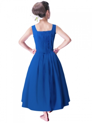 Hula Midi Yoke Dress with Hawaiian Solid Fabric / Royal Blue / G2551rb