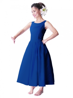 Hula Midi Yoke Dress with Hawaiian Solid Fabric / Royal Blue / G2551rb