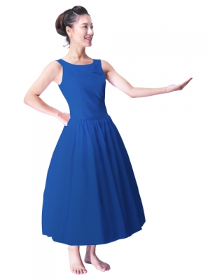 Hula Midi Yoke Dress with Hawaiian Solid Fabric / Royal Blue / G2551rb