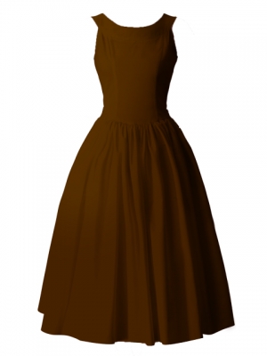 Hula Midi Yoke Dress with Hawaiian Solid Fabric / Brown / G2551br