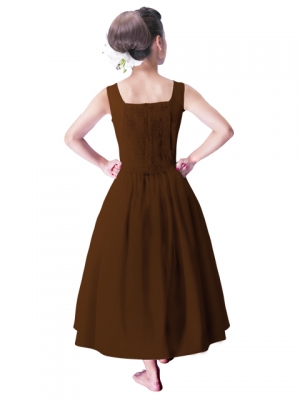 Hula Midi Yoke Dress with Hawaiian Solid Fabric / Brown / G2551br