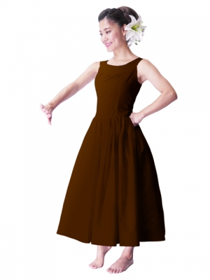 Hula Midi Yoke Dress with Hawaiian Solid Fabric / Brown / G2551br