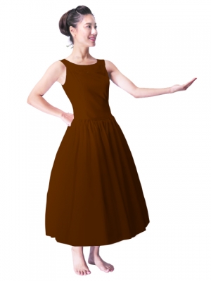Hula Midi Yoke Dress with Hawaiian Solid Fabric / Brown / G2551br