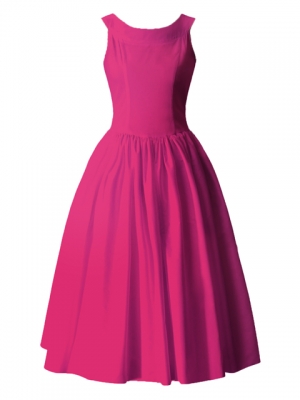 Hula Midi Yoke Dress with Hawaiian Solid Fabric / Deep Rose / G2551dr