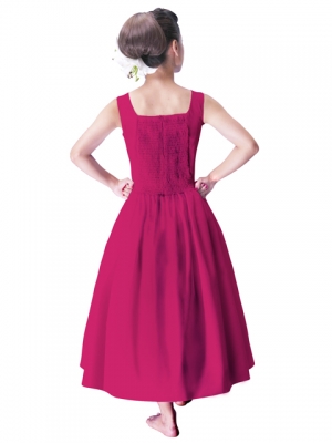 Hula Midi Yoke Dress with Hawaiian Solid Fabric / Deep Rose / G2551dr