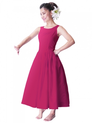 Hula Midi Yoke Dress with Hawaiian Solid Fabric / Deep Rose / G2551dr
