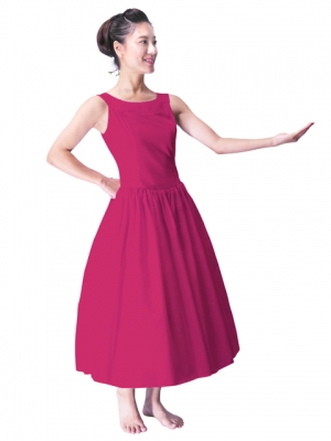 Hula Midi Yoke Dress with Hawaiian Solid Fabric / Deep Rose / G2551dr