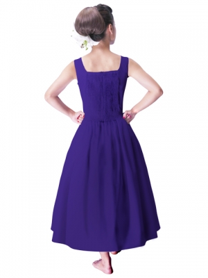Hula Midi Yoke Dress with Hawaiian Solid Fabric / Eggplant / G2551ep