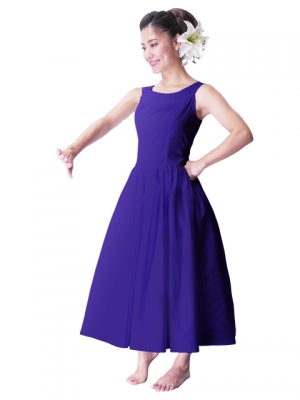 Hula Midi Yoke Dress with Hawaiian Solid Fabric / Eggplant / G2551ep