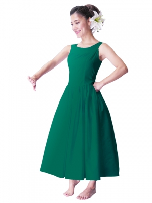 Hula Midi Yoke Dress with Hawaiian Solid Fabric / Green / G2551gr