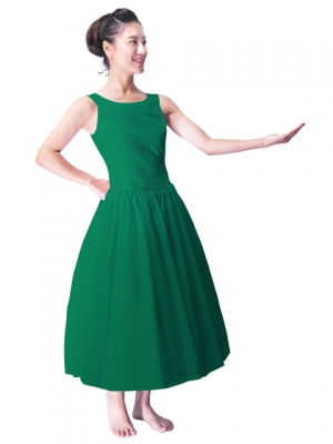 Hula Midi Yoke Dress with Hawaiian Solid Fabric / Green / G2551gr