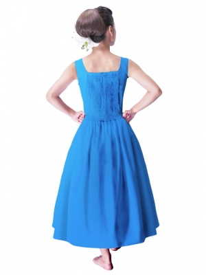 Hula Midi Yoke Dress with Hawaiian Solid Fabric / Light Blue / G2551lbl