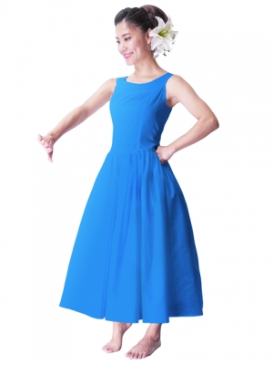 Hula Midi Yoke Dress with Hawaiian Solid Fabric / Light Blue / G2551lbl