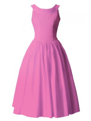 Hula Midi Yoke Dress with Hawaiian Solid Fabric / Pink / G2551pi