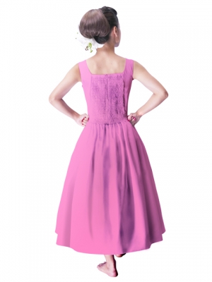 Hula Midi Yoke Dress with Hawaiian Solid Fabric / Pink / G2551pi