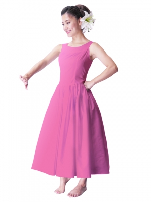 Hula Midi Yoke Dress with Hawaiian Solid Fabric / Pink / G2551pi