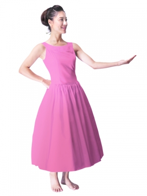 Hula Midi Yoke Dress with Hawaiian Solid Fabric / Pink / G2551pi