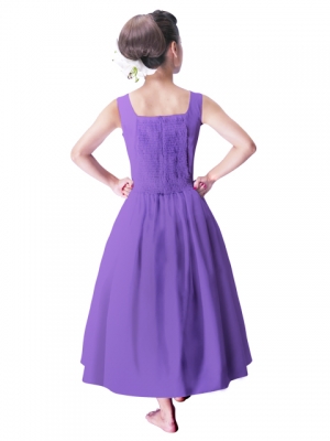 Hula Midi Yoke Dress with Hawaiian Solid Fabric / Violet / G2551v