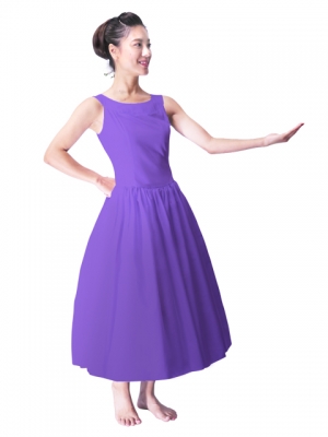 Hula Midi Yoke Dress with Hawaiian Solid Fabric / Violet / G2551v