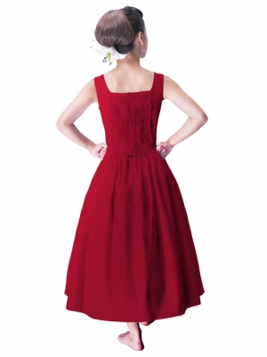 Hula Midi Yoke Dress with Hawaiian Solid Fabric / Red / G2551rd