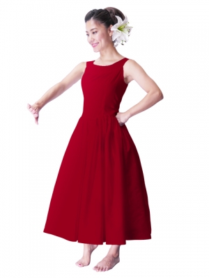 Hula Midi Yoke Dress with Hawaiian Solid Fabric / Red / G2551rd