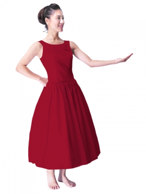 Hula Midi Yoke Dress with Hawaiian Solid Fabric / Red / G2551rd