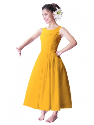 Hula Midi Yoke Dress with Hawaiian Solid Fabric / Yellow/ G2551ye