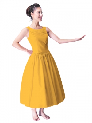 Hula Midi Yoke Dress with Hawaiian Solid Fabric / Yellow/ G2551ye