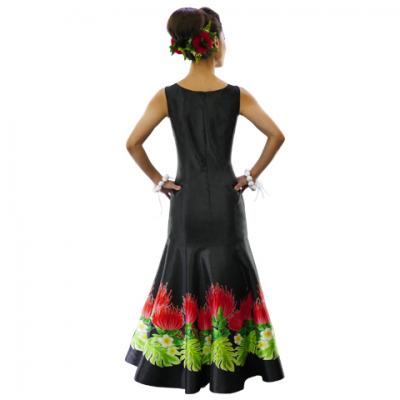Hula Long Dress with Lehua Print / Luxury Collection / Black / J2555bk