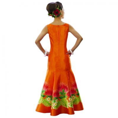 Hula Long Dress with Lehua Print / Luxury Collection / Orange / J2555or
