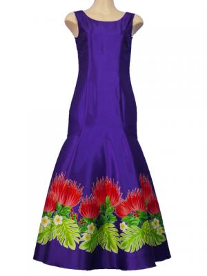 Hula Long Dress with Lehua Print / Luxury Collection / Purple / J2555pu
