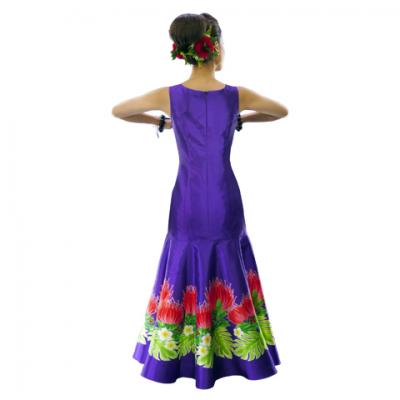 Hula Long Dress with Lehua Print / Luxury Collection / Purple / J2555pu