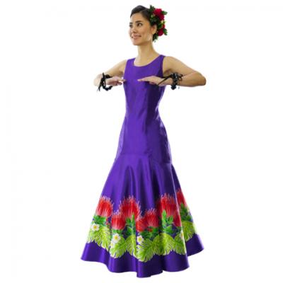 Hula Long Dress with Lehua Print / Luxury Collection / Purple / J2555pu