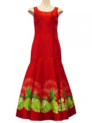 Hula Long Dress with Lehua Print / Luxury Collection / Red / J2555rd