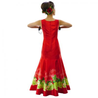 Hula Long Dress with Lehua Print / Luxury Collection / Red / J2555rd