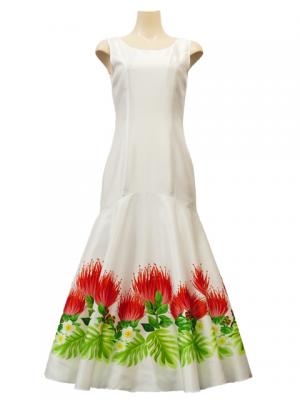 Hula Long Dress with Lehua Print / Luxury Collection / White / J2555wh